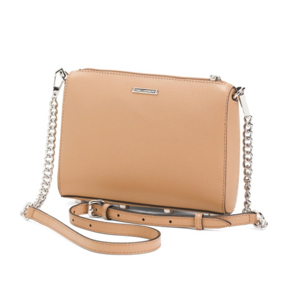 | rebecca minkoff • pebbled leather 5-zip crossbody bag • tan |